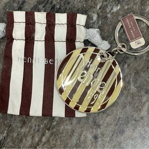 NWT Henri Bendel brown and white stripe keychain
